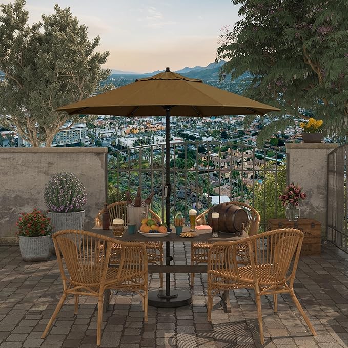 California Umbrella 7.5' Rd Aluminum Patio Umbrella, Crank Lift, Auto Tilt, Black Finish