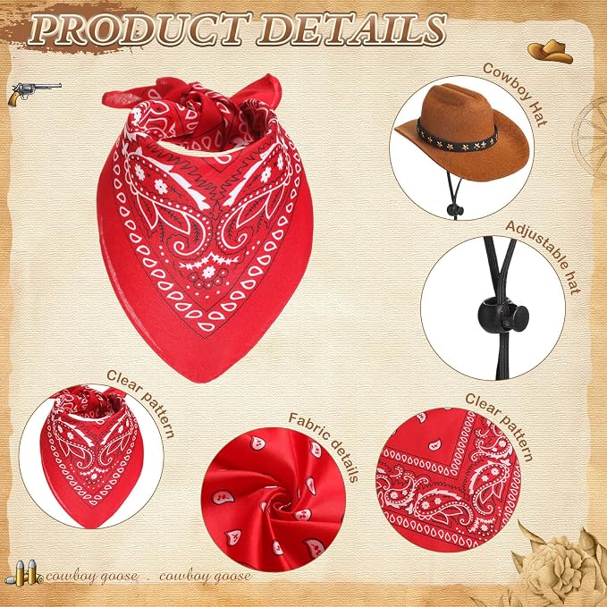 Shyyween Western Cowboy Porch Goose Outfits for 23"/ 17'' Lawn Cement Goose Statue Clothes Cowboy Hat with Bandana Scarf(Brown,Red)
