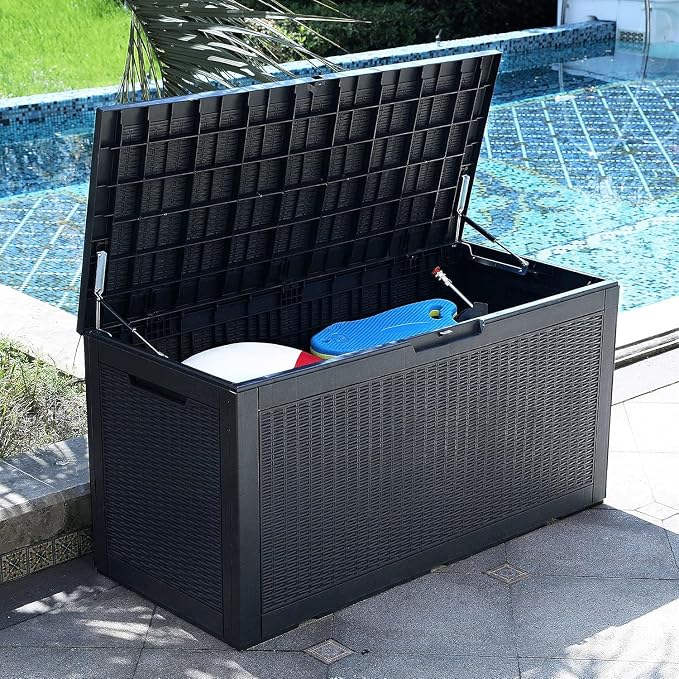 YITAHOME 100 Gallon Large Resin Deck Box Outdoor Storage Boxes for Patio Furniture, Outdoor Cushions, Garden Tools and Pool Supplies-Waterproof,Lockable (Black)