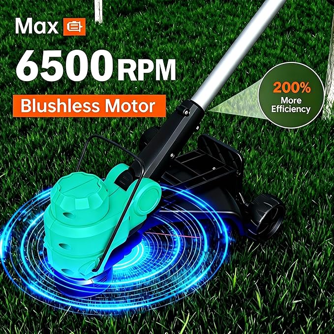 12" Cordless String Trimmer Weed Wacker, Battery Powered Grass Trimmer with 2 x 2.0Ah Batteries & Fast Charger, Includes Wheels and 8 Replacement Spool Lines for Lawn Care
