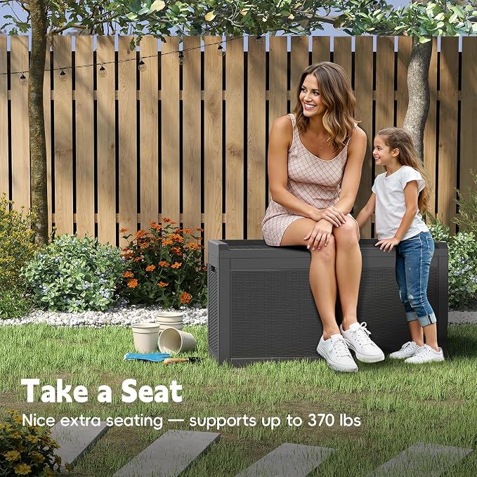 LubanNese Outdoor Storage Box, Waterproof Deck Box, Outdoor Patio Storage Bin, Weatherproof (Black, 66 Gallon with Seat)