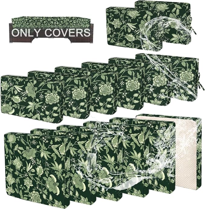 14 PCs Patio Cushion Covers, Furniture Cushion Slipcovers, 23.6*23.6*3.5" | Outdoor Cushion Slipcovers, Water Resistant Fabric, Zipper Design, Fits Patio Sectional Furniture