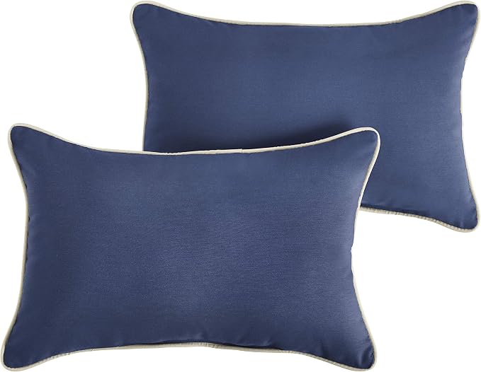Sorra Home Dark Blue with Ivory Indoor/Outdoor Pillow Set, 14 in x 24 in