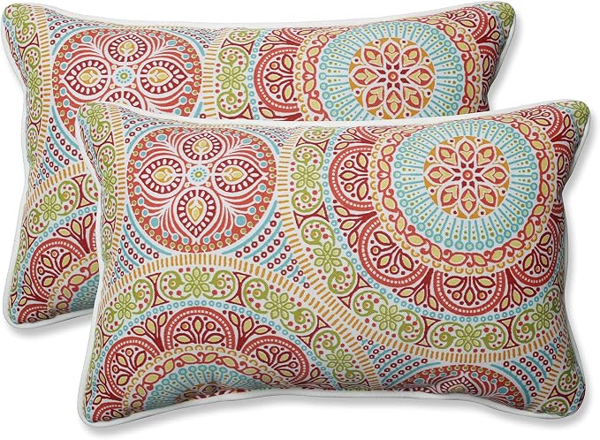 Pillow Perfect - 609416 Outdoor/Indoor Delancey Jubilee Lumbar Pillows, 11.5" x 18.5", 2 Count (Pack of 1) Pink