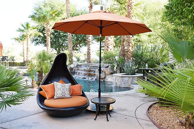 California Umbrella 9' Round Crank Lift, Collar Tilt, Aluminum Pole, Fiberglass Rib Patio Umbrella,