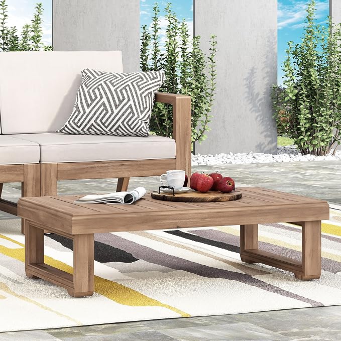 Christopher Knight Home 2-Piece Patio Furniture Set, 3-Seater Outdoor Sofa with Coffee Table, Acacia Wood Patio Couch Set with Cushions, Deep Seat Outdoor Patio Furniture for Porch Deck Garden, Brown