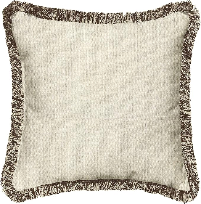 Sorra Home x Sunbrella Fringe Pillow, 18 x 18 x 6 inches, Cast Pumice and Brown