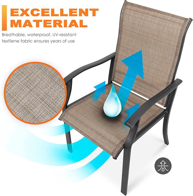 NUU GARDEN 5 Piece Outdoor Dining Set Patio Table and Chairs Set, 4 Textilene Dining Chairs and 1 Iron Patio Table with Umbrella Hole for Garden Patio Backyard, Black and Brown