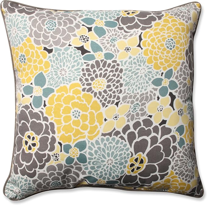 Pillow Perfect Bright Floral Indoor/Outdoor Accent Throw Pillow, Plush Fill, Weather, and Fade Resistant, Floor - 25" x 25", Blue/Tan Lois, 1 Count