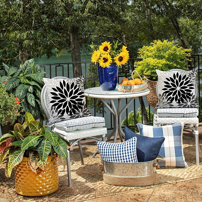 DFXSZ Outdoor Waterproof Pillow Covers 20x20 Set of 2 Black Grey Flower | Spring Summer Waterproof Flower Throw Pillowcases（No Inserts）Outdoor Decor for Patio Funiture Garden Polyester Covers