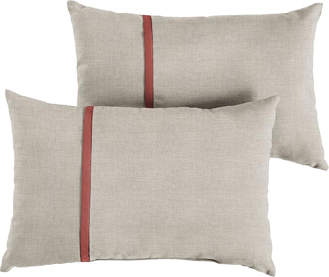 Sorra Home Sunbrella Solid Pillow Set, 12 in x 18 in, Silver Grey & Henna Red