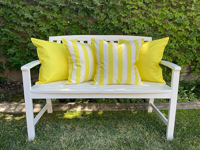Pack of 2 Outdoor 20''x20'' Waterproof Bright Yellow Striped Throw Pillow Covers Decorative Square Cushion Patio Pillows for Patio Furniture (Illuminating)