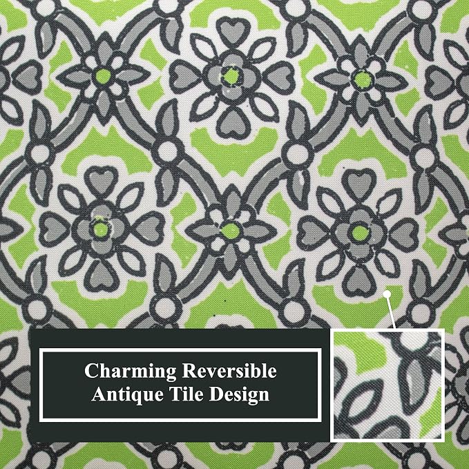 Edie At Home Antique Tile Print Square Decorative Throw Pillow for Patio Furniture, Sofa, Chair, or Bedroom, Reversible, Indoor and Outdoor Collection, 18 x 18 inches, Leaf Green/Black