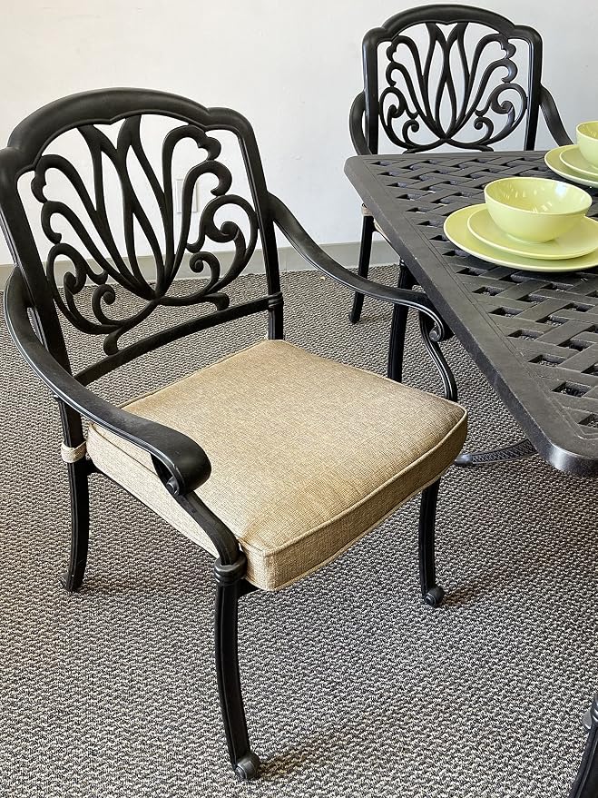 Elizabeth Outdoor Cast Aluminum Powder Coated 11-Piece Dining Set with Extendable 132in Rectangular Dining Table (Premium-Linen-Sesame Cushions)