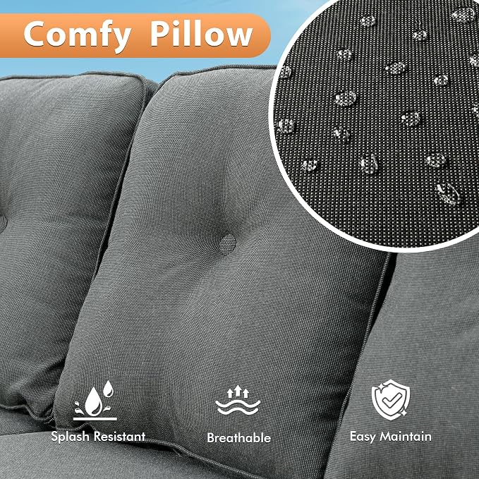 Outdoor Patio Furniture Sets, 4 PCS Patio Conversation Set Outside Rattan Sofa with Solar Light Coffee Table Comfy Cushions Fit Backyard Porch Garden Poolside Balcony,Black