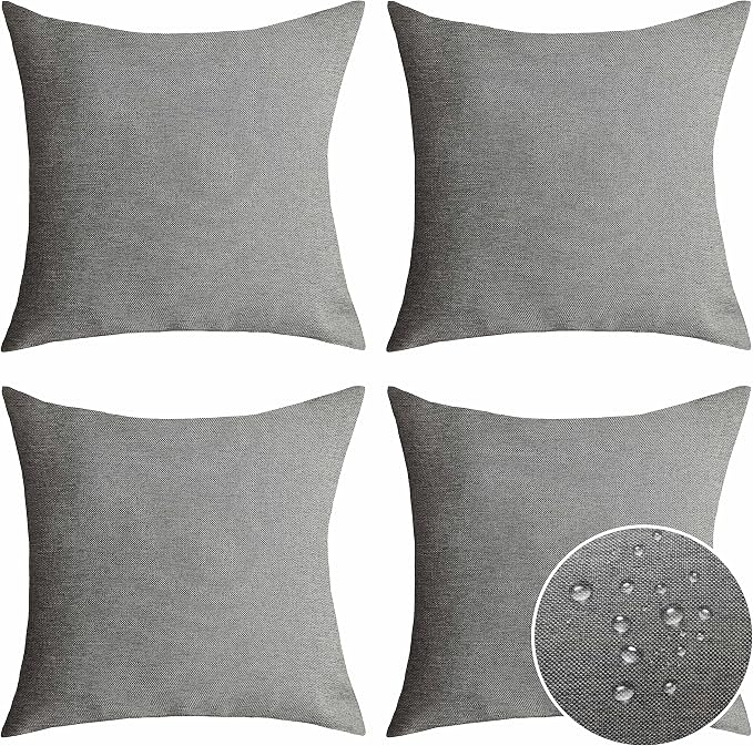 Home Brilliant Outdoor Pillow Covers 18x18 Waterproof Linen Pillow Covers Boho Throw Pillows Covers for Bedroom Sofa Girls Babies, 4 Pieces, 18inches(45x45 cm), Light Gray