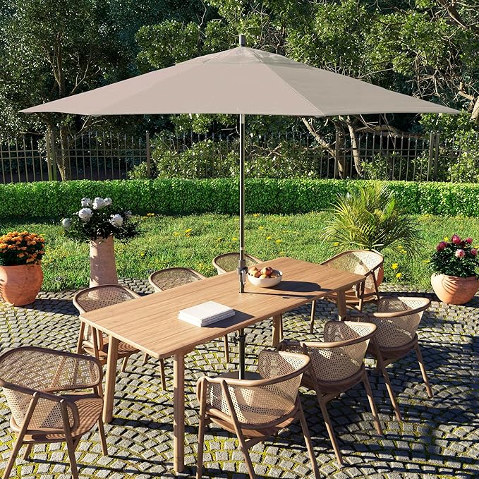 California Umbrella 11Ft Fiberglass Rib Patio Umbrella, Hand-Crank, Tilt-Collar, Gray Frame, Solution Dyed Beige Fabric