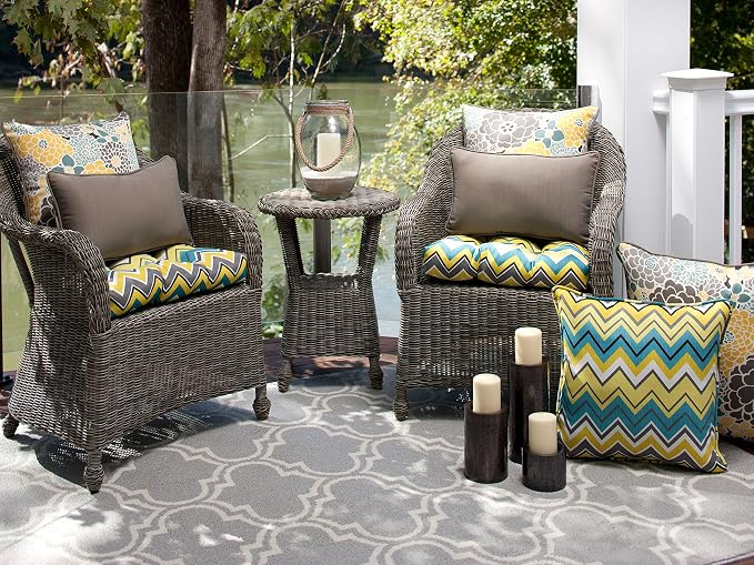 Pillow Perfect Bright Floral Indoor/Outdoor Accent Throw Pillow, Plush Fill, Weather, and Fade Resistant, Floor - 25" x 25", Blue/Tan Lois, 1 Count