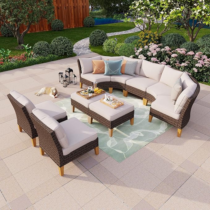 PHI VILLA Patio Furniture Sectional Sofa Set of 2，Outdoor Wicker Furniture Armless Sofa with Cushion for Front Porch, Beige