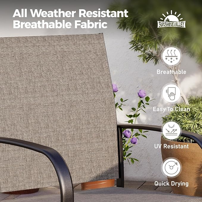SUNSHINE VALLEY 7 Piece Patio Dining Set for 6, Rectangular Metal Dining Table with Umbrella Hole and 6 Chairs, Outdoor Table and Chairs Set for Lawn Backyard and Deck, Brown
