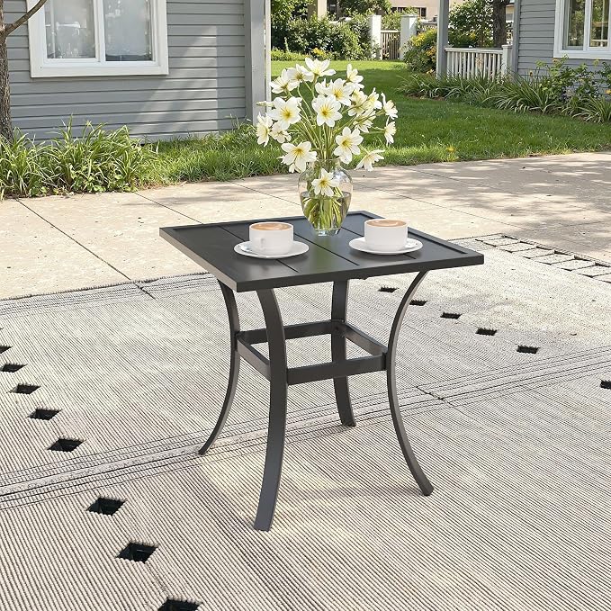 Outdoor Dining Set for 2, 18.1" Metal Square Outdoor Side Table and Padded Textilene Patio Swivel Chairs, 3 Pieces Patio Side Table and Chairs Set for Garden Backyard, Mixed Brown and Black