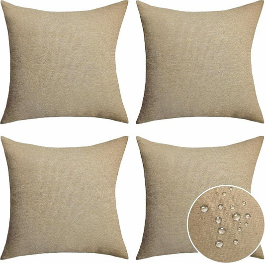 Home Brilliant Patio Pillows Outdoor Waterproof Set of 4 Throw Pillow Covers, 18x18 inch, 45x45 cm, Pack of 4, Linen
