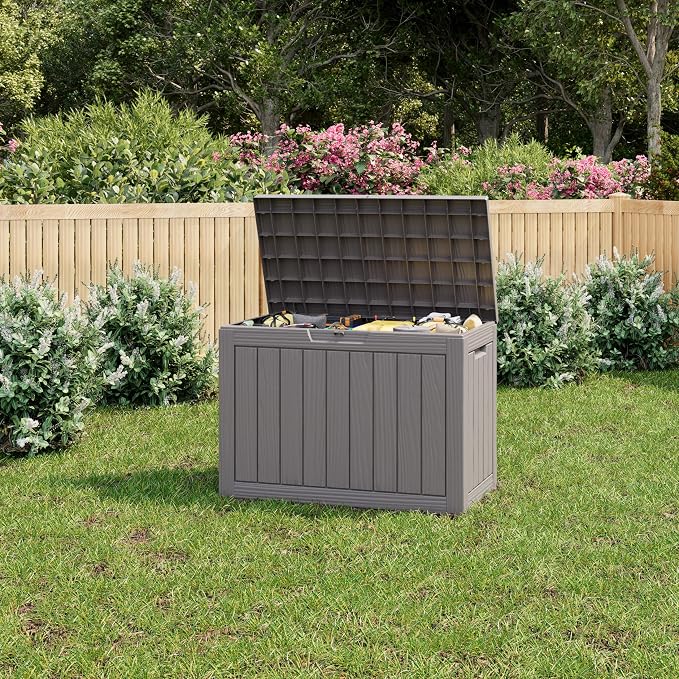 45 Gallon Outdoor Storage Box, Waterproof Resin Deck Box with Lockable Lid – Storage Cabinet for Patio Furniture, Pool Supplies, Garden Tools – Indoor & Outdoor Use