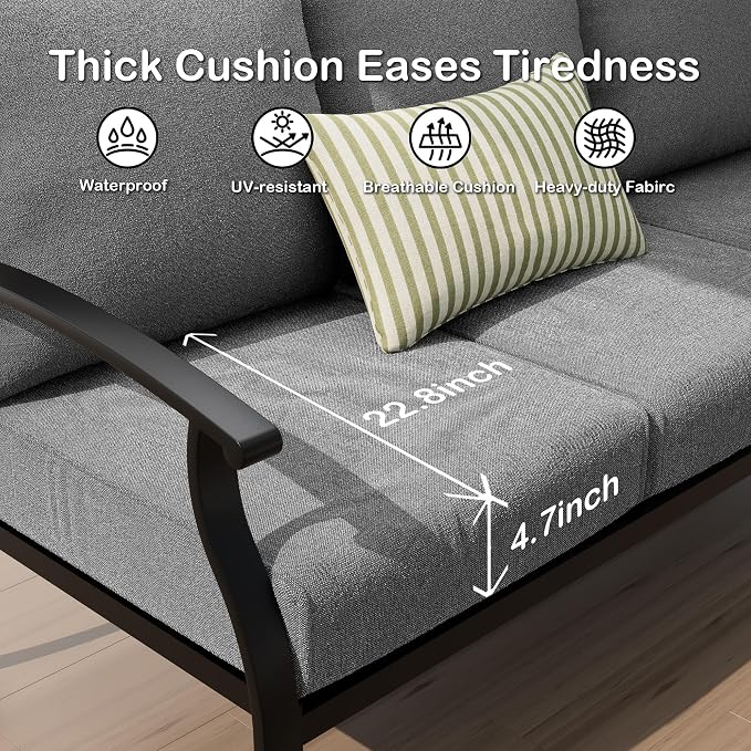 Kurapika Metal Patio Furniture Set 5-Seat Modern Metal Bistro Set Outdoor Conversation Sets, 2 Piece Patio Rocker Chairs with Thick Cushion and Coffee Table for Garden Backyard Deck Lawn, Grey