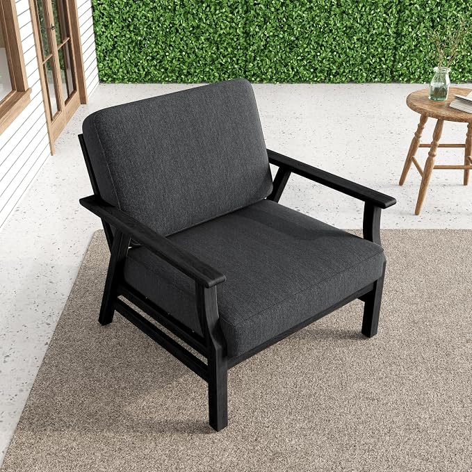 Dark Wood Patio Chair Outdoor Bistro Set, 2 Piece Outdoor Armrest Chair All Weather Patio Sofa Furniture Backyard Conversation Sets with Cushions - Dark Gray