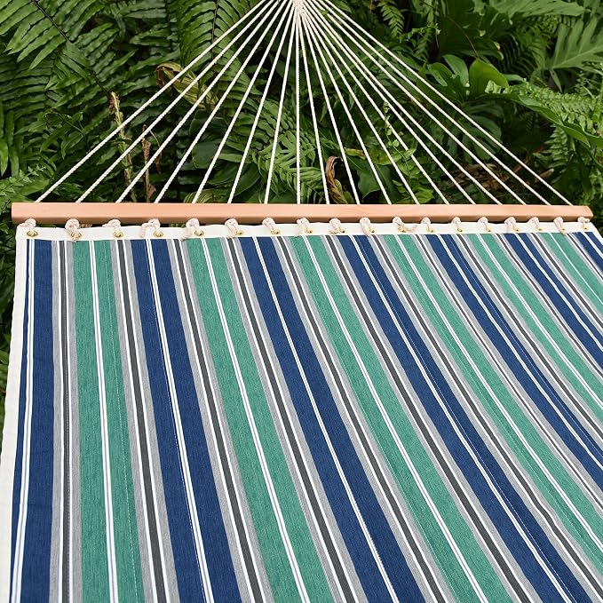 Quilted Hammock and Tribeam Stand (Green and Blue Stripe with TRIBEAM Stand Mocha)