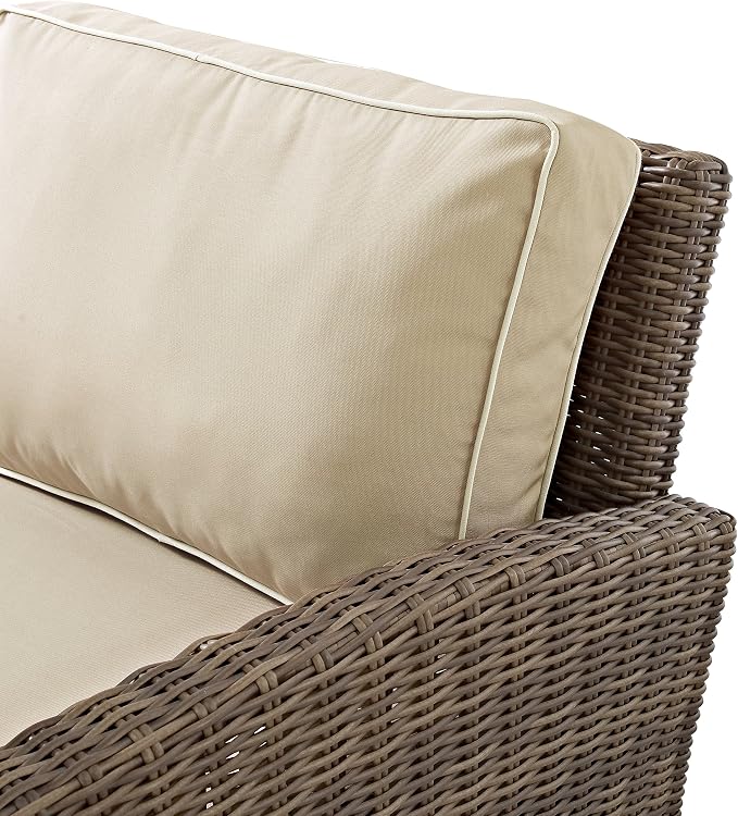 Crosley Furniture Bradenton 5-Piece Outdoor Sofa Patio Furniture Set, Wicker Conversation Sets for Porch, Brown with Sand Cushions
