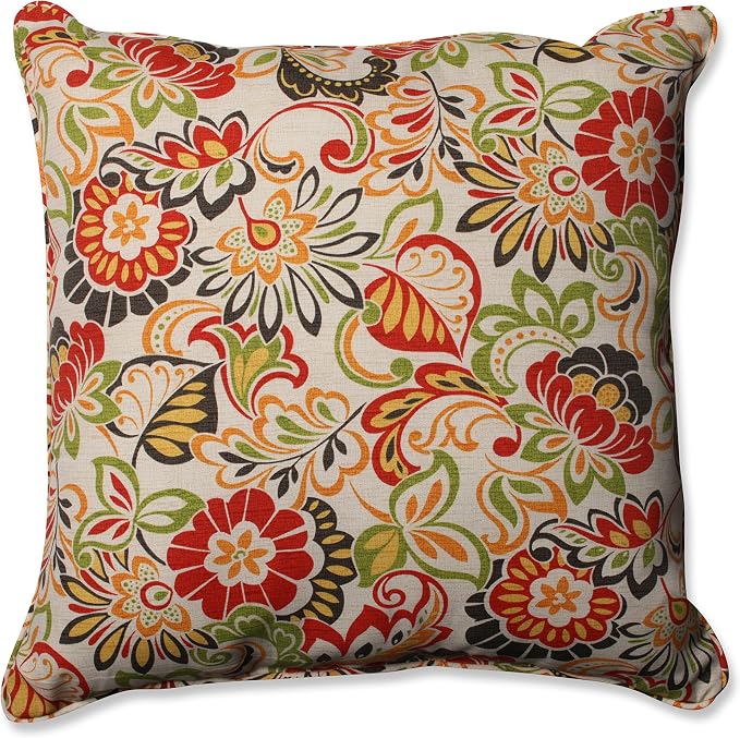 Pillow Perfect Bright Floral Indoor/Outdoor Throw Pillows, 1 Count, Floor - 25" x 25", Green/Red Zoe