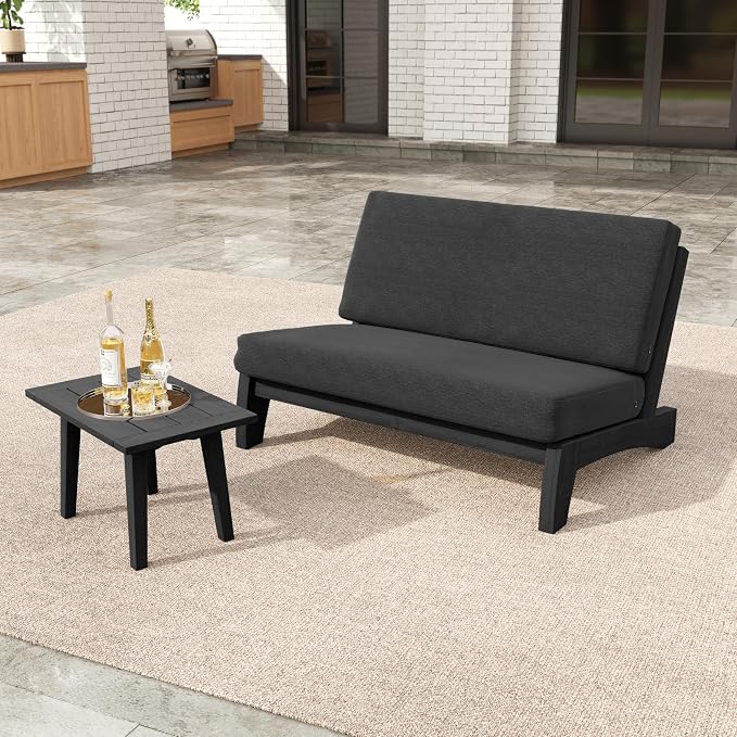 2 Pieces Patio Furniture Sets, All-Weather Outdoor Wood Bistro Set Patio Conversation Side Table Chiars and Patio Loveseat for Balcony, Backyard