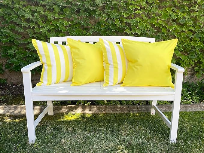 Pack of 2 Outdoor 20''x20'' Waterproof Bright Yellow Striped Throw Pillow Covers Decorative Square Cushion Patio Pillows for Patio Furniture (Illuminating)