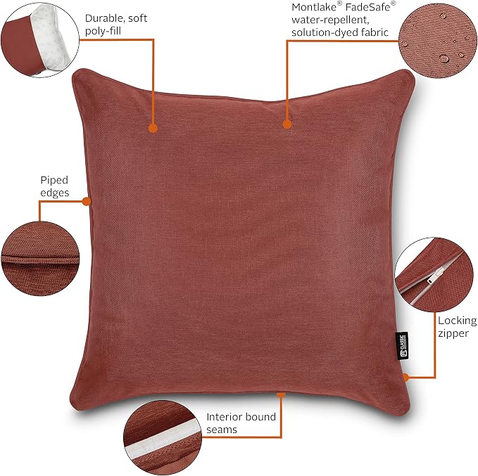 Classic Accessories Montlake FadeSafe Indoor/Outdoor Accent Pillows, 20 x 20 x 8 Inch, 2 Pack, Heather Henna