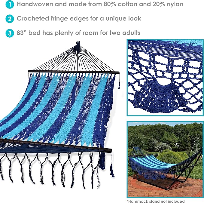 Sunnydaze Deluxe Handwoven American Style Cotton Hammock -770-Pound Weight Capacity - Blue