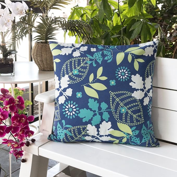 Outdoor Accent Pillow Cover,Tropical Leaf Large Water/UV/Stain-Resistance Decorative Replacement Cushion Cover 20x20, Cover Only
