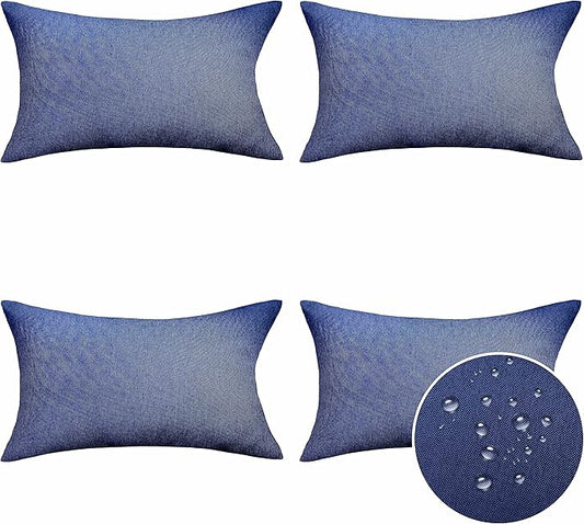 Home Brilliant Patio Pillows Outdoor Waterproof Linen Pillow Covers Rectangle Farmhouse Pillows for Bedroom Office Holidays, Pack of 4, 12inch x 20inch(30x50 cm), Dark Blue