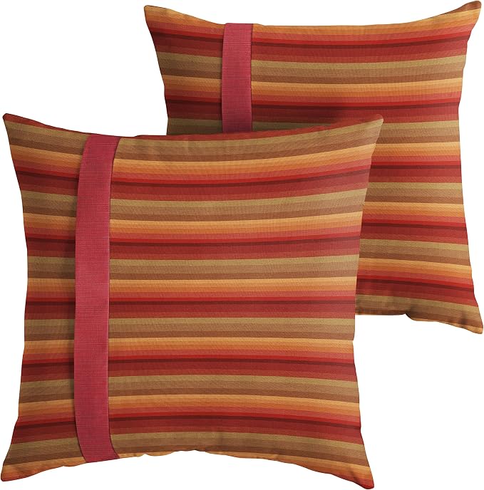 Sorra Home x Sunbrella - Indoor/Outdoor Square Pillows (Set of 2), Sunset Red Stripes