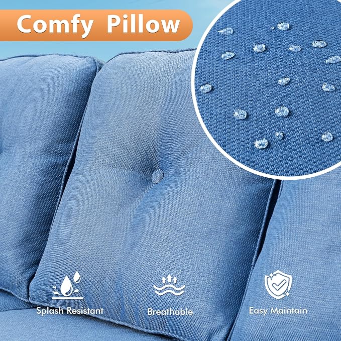 8 PCS Outdoor Patio Furniture Sets,Patio Conversation Sets Outside Rattan Soft Cushion Sofa with 2 Wicker Rocking Chairs Soft Cushion Fit Backyard Porch Garden Poolside Balcony,Diamond Blue