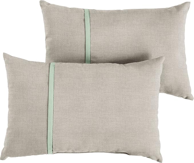 Sorra Home Sunbrella Solid Pillow Set, 12 in x 18 in, Silver Grey & Light Spa Green