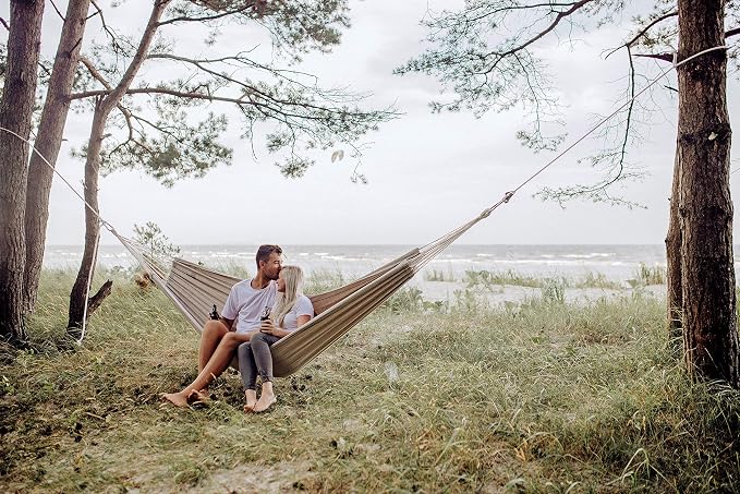 BYER OF MAINE Barbados Hammock, Authentic Brazilian, Sand, Recycled Cotton/Polyester Blend, 134" L x 58" W, Holds up to 330lbs