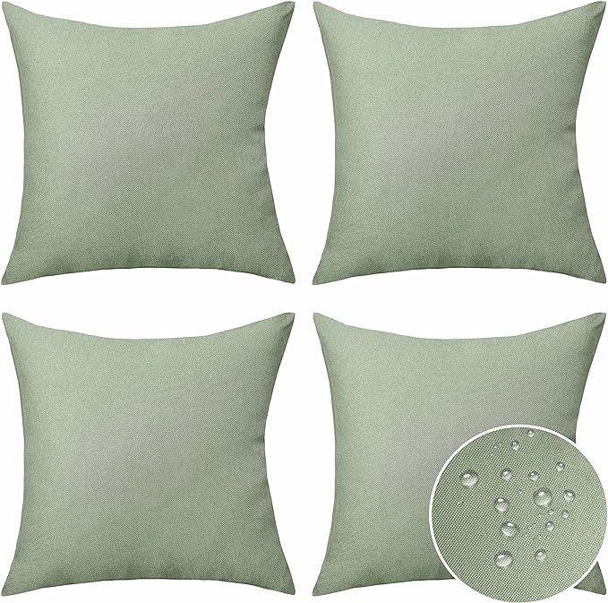 Home Brilliant Outdoor Pillows Covers Waterproof Sage Pillow Covers for Patio Garden Bedroom Backyard Decor, 18x18 inch, Sage Green Grey