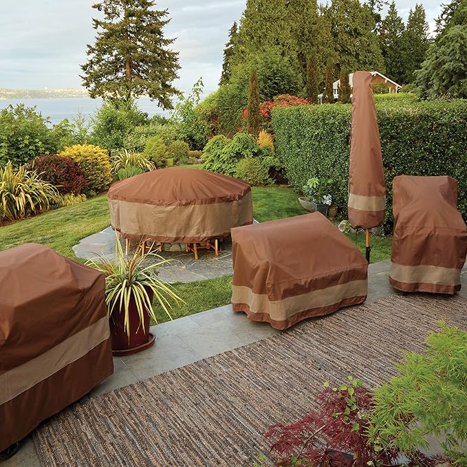 DUCKCOVERS Ultimate Waterproof 96 Inch Rectangular/Oval Patio Table with Chairs Cover