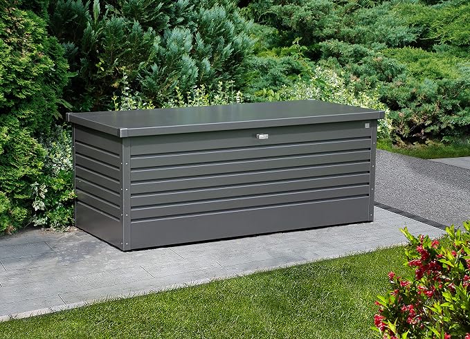 Biohort Leisure Time 210 Gallon Metal Deck Box, Dark Gray | 71 L x 31 W x 27.9 H, Durable Large Outdoor Storage, Locking, Waterproof, Soft Close, Tools, Cushions, Pool, 20 Year Warranty