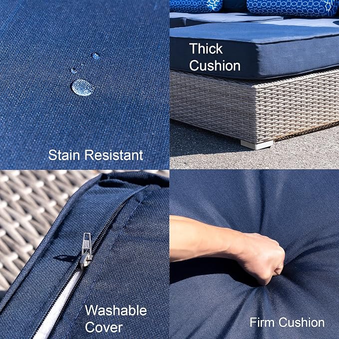 Vanity Art High-Density Polyethylene (HDPE) Wicker 6 Piece Outdoor Furniture Conversation Sofa Set | Patio Couch with Cushion, and Back Rest Pillow for Balcony Backyard, Garden, Fully Assembled