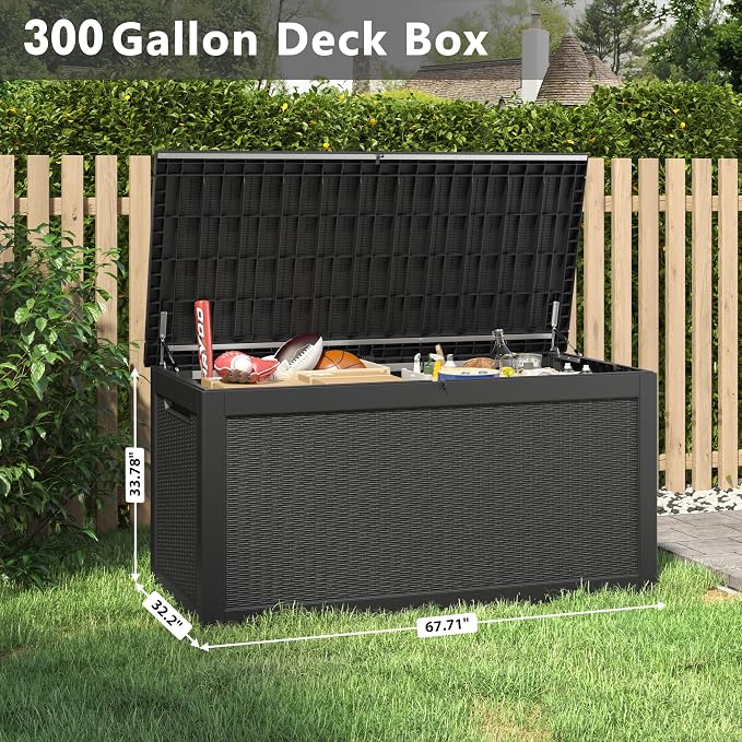 Bifanuo Outdoor Storage Box, 300 Gallon Deck Boxes Waterproof, Resin Storage Cabinet Multi Functional Storage Bench For Gardening Tools, Pool Supplies, Patio Furniture, Lockable