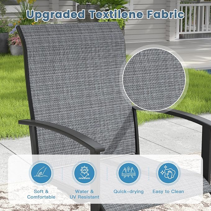 DIFY 9 Pieces Outdoor Dining Set, Metal Patio Table and Chairs Set for 8 with Umbrella Hole, 63" Black Round Table and Dark Grey Textilene Swivel Patio Chairs for Garden, Backyard, Poolside