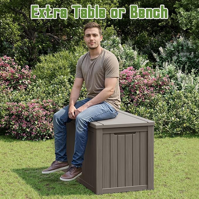Outdoor Storage Box, 150 Gallon Deck Box with Lockable Lid, Waterproof Resin Storage Bin for Cushions, Garden Tools, Patio Furniture, Grey