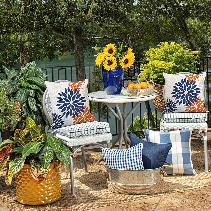 DFXSZ Outdoor Waterproof Pillow Covers 18x18 Set of 2 Blue Orange Flower | Spring Summer Waterproof Flower Throw Pillowcases（No Inserts）Outdoor Decor for Fall Patio Funiture Garden Polyester Covers